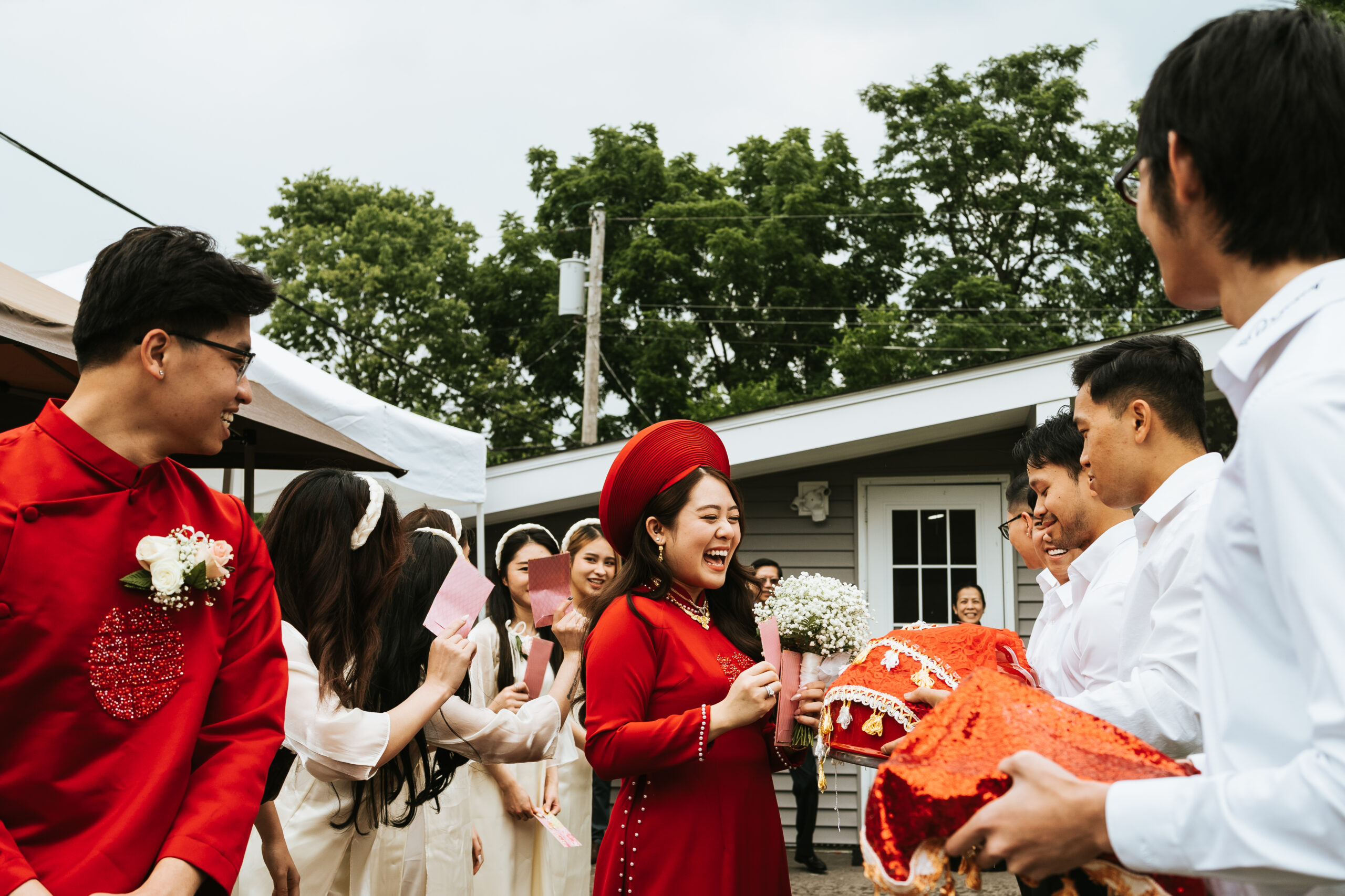 happy bride, celebrating traditional vietnamese wedding