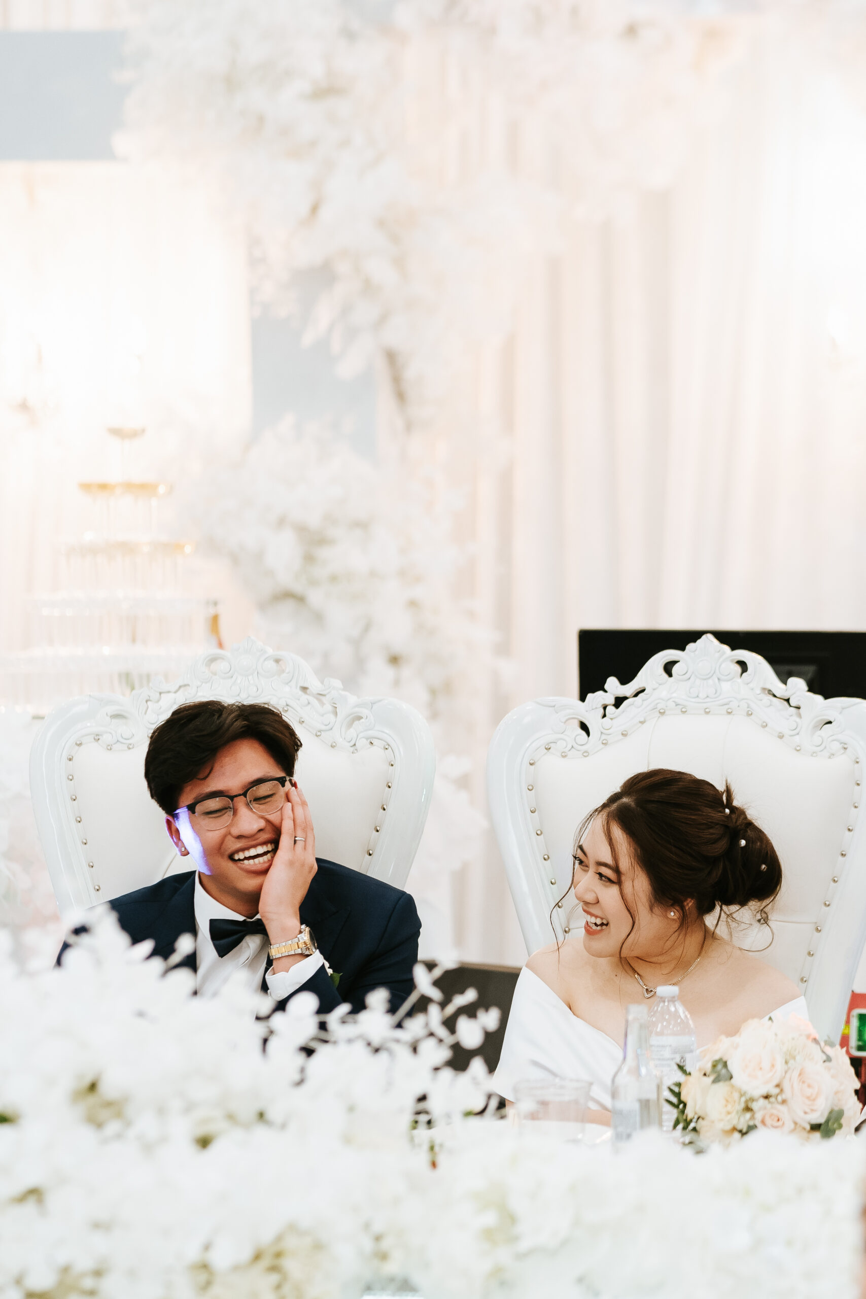 happy bride and groom enjoying their wedding reception